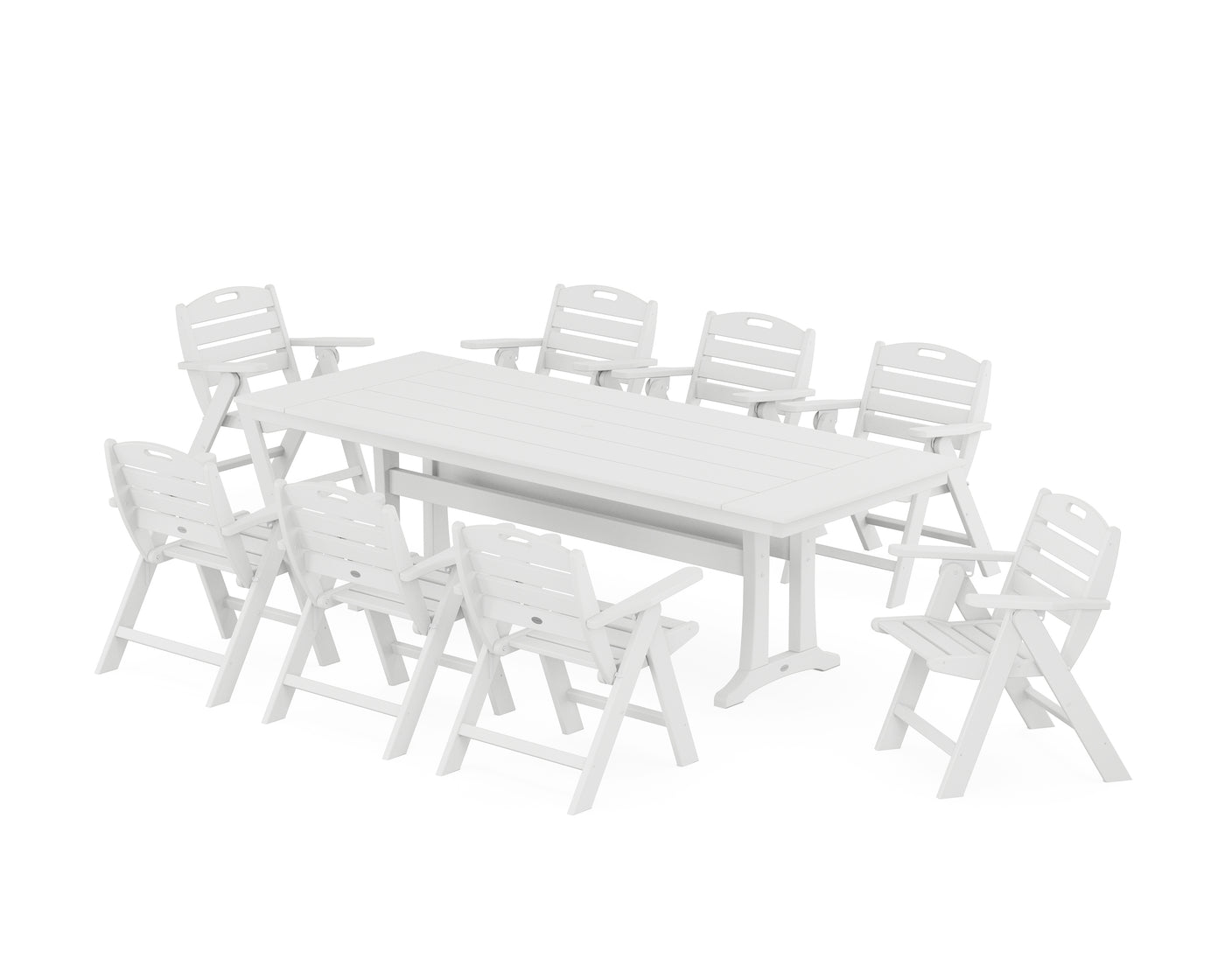 Nautical Lowback 9-Piece Farmhouse Dining Set with Trestle Legs