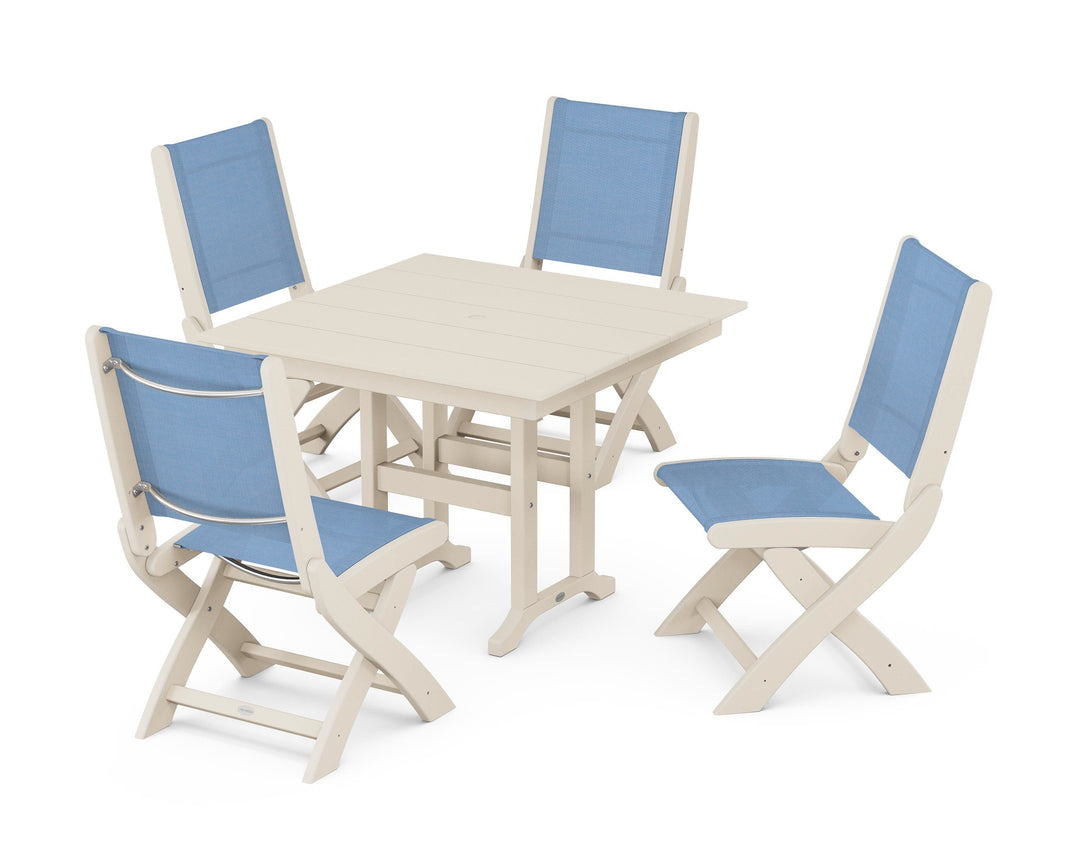 POLYWOOD® Coastal Folding Side Chair 5-Piece Farmhouse Dining Set