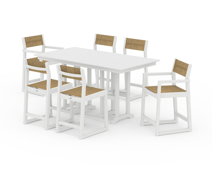 POLYWOOD® EDGE Sling 7-Piece Farmhouse Counter Set with Trestle Legs
