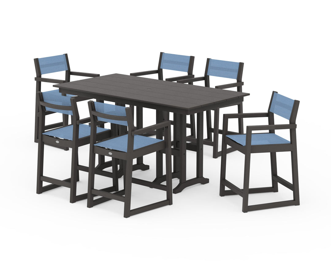 POLYWOOD® EDGE Sling Arm Chair 7-Piece Farmhouse Counter Set