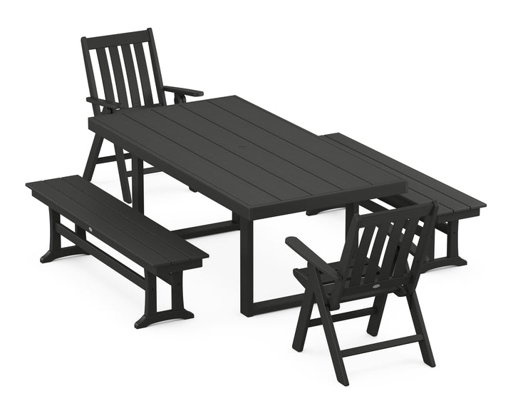 POLYWOOD® Vineyard Folding Chair 5-Piece Dining Set with Benches