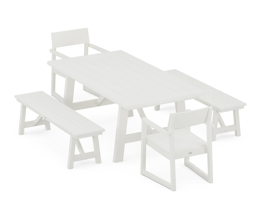 POLYWOOD® EDGE 5-Piece Rustic Farmhouse Dining Set With Benches