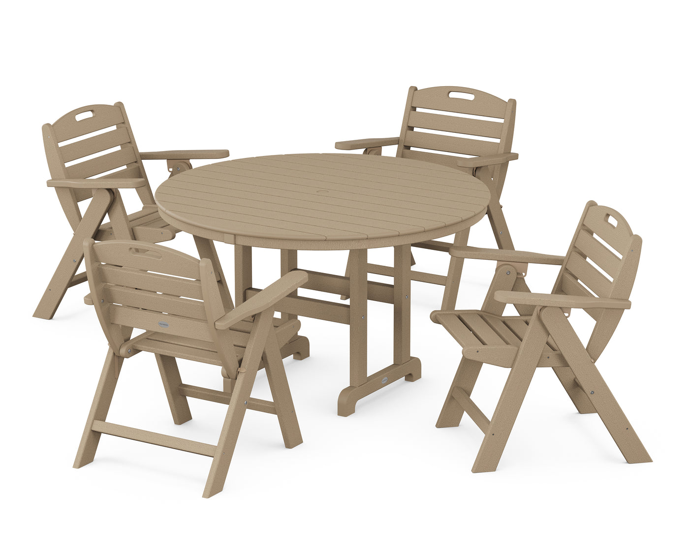 Nautical Folding Lowback Chair 5-Piece Round Farmhouse Dining Set