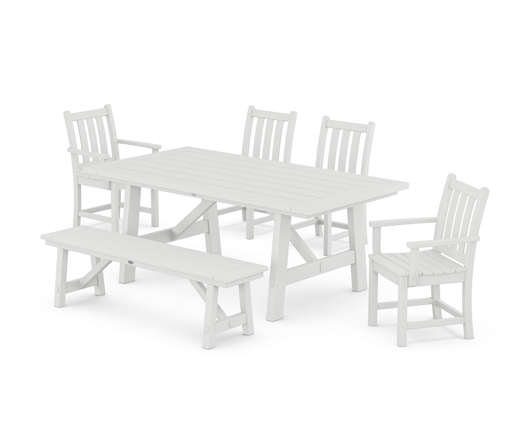 POLYWOOD® Traditional Garden 6-Piece Rustic Farmhouse Dining Set With Bench