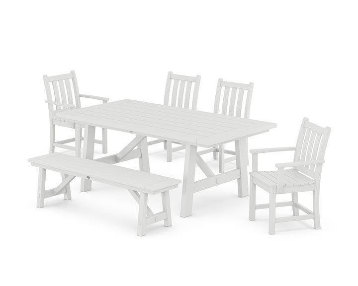 POLYWOOD® Traditional Garden 6-Piece Rustic Farmhouse Dining Set With Bench