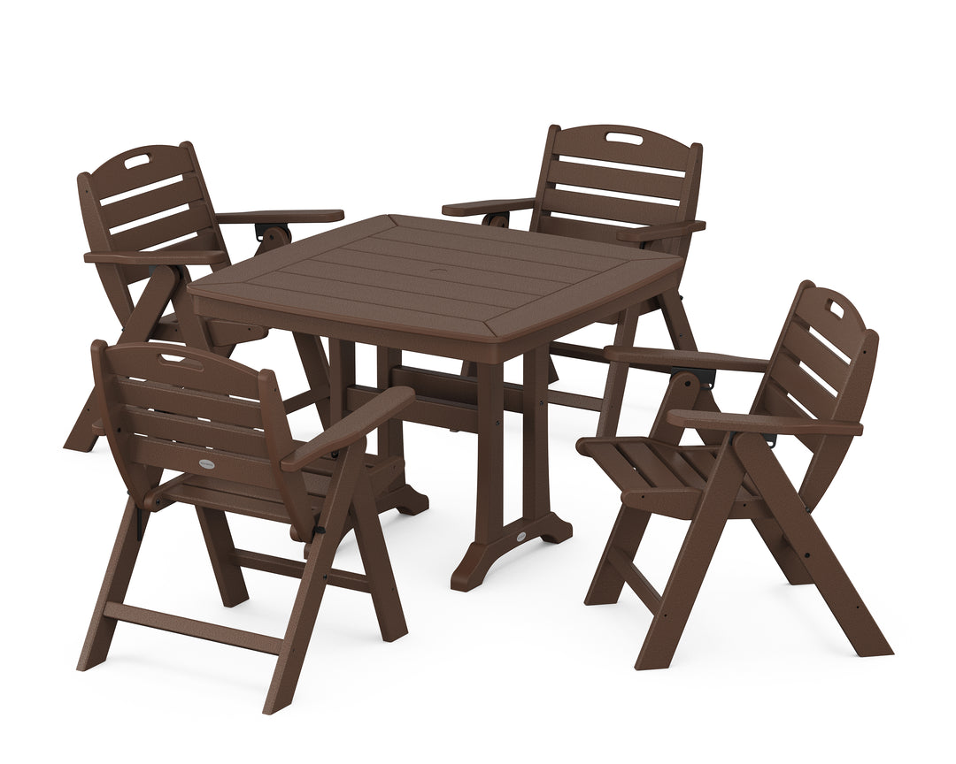 POLYWOOD® Nautical Folding Lowback Chair 5-Piece Dining Set with Trestle Legs