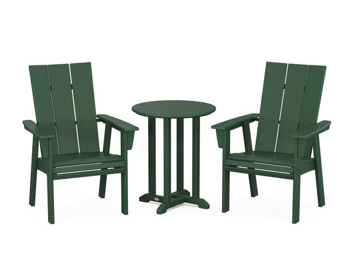 POLYWOOD® Modern Curveback Adirondack 3-Piece Round Bistro Dining Set