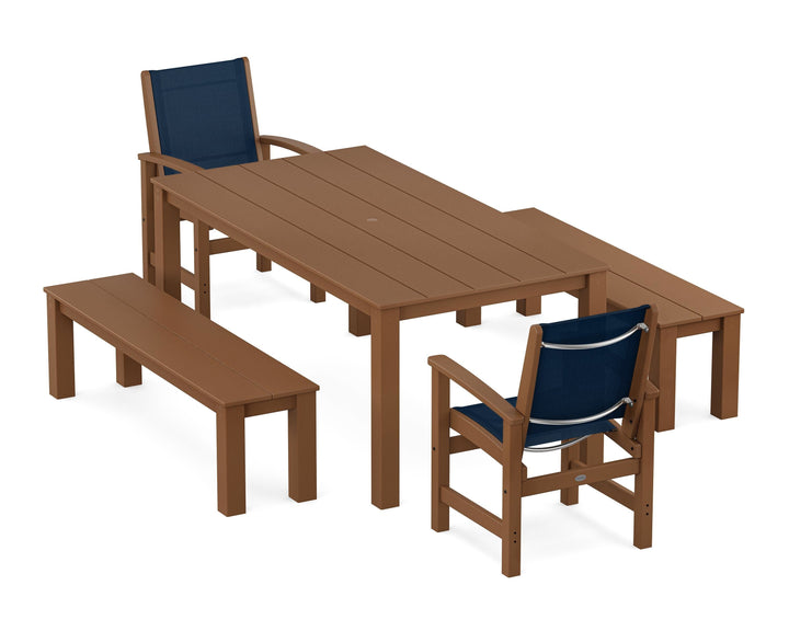 POLYWOOD® Coastal 5-Piece Parsons Dining Set with Benches