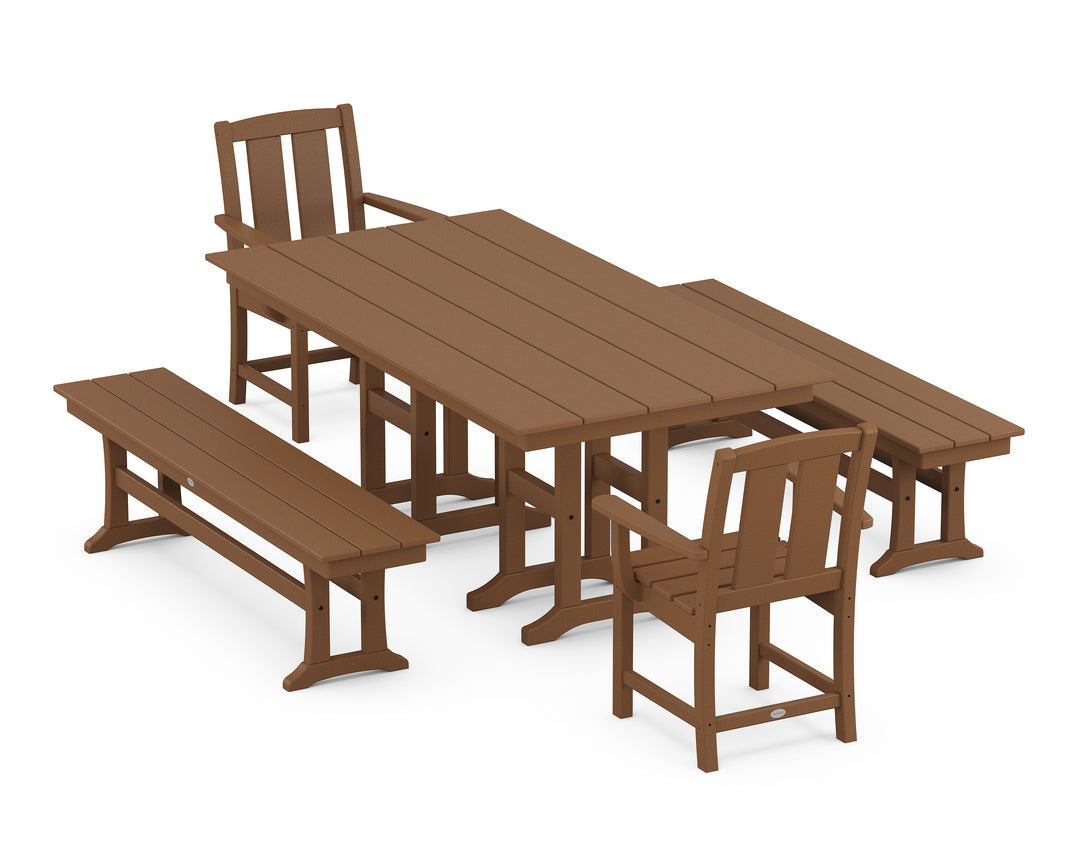 POLYWOOD® Mission 5-Piece Farmhouse Dining Set with Benches