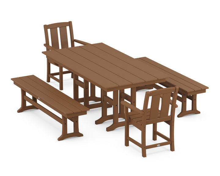 POLYWOOD® Mission 5-Piece Farmhouse Dining Set with Benches