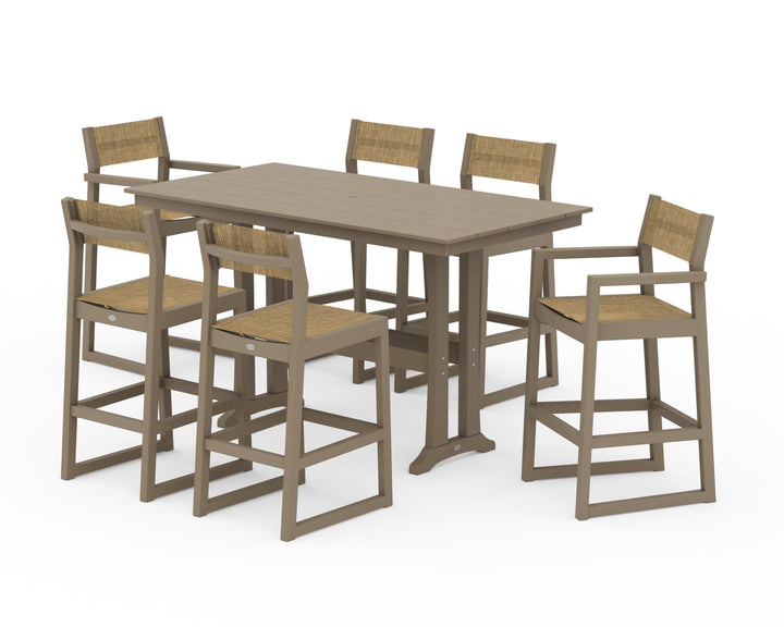 POLYWOOD® EDGE Sling 7-Piece Farmhouse Bar Set with Trestle Legs