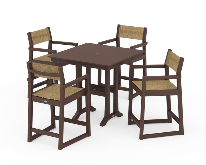 POLYWOOD® EDGE Sling Arm Chair 5-Piece Farmhouse Counter Set with Trestle Legs