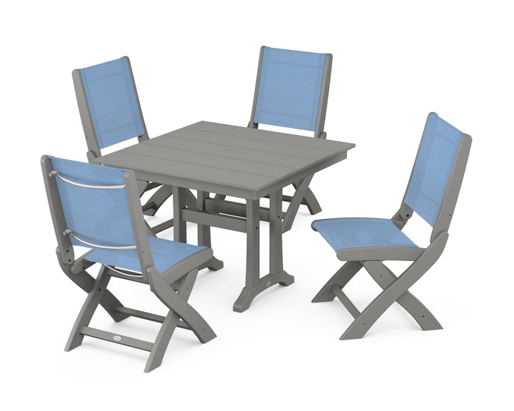 POLYWOOD® Coastal Folding Side Chair 5-Piece Farmhouse Dining Set With Trestle Legs