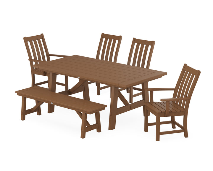 POLYWOOD® Vineyard 6-Piece Rustic Farmhouse Dining Set With Bench