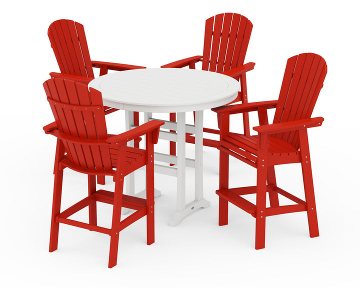 POLYWOOD® Nautical Curveback Adirondack 5-Piece Round Trestle Bar Set