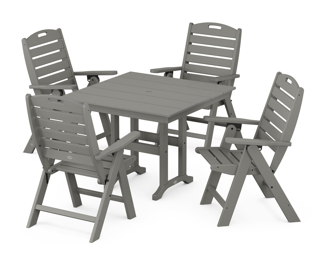 POLYWOOD® Nautical Folding Highback Chair 5-Piece Farmhouse Dining Set