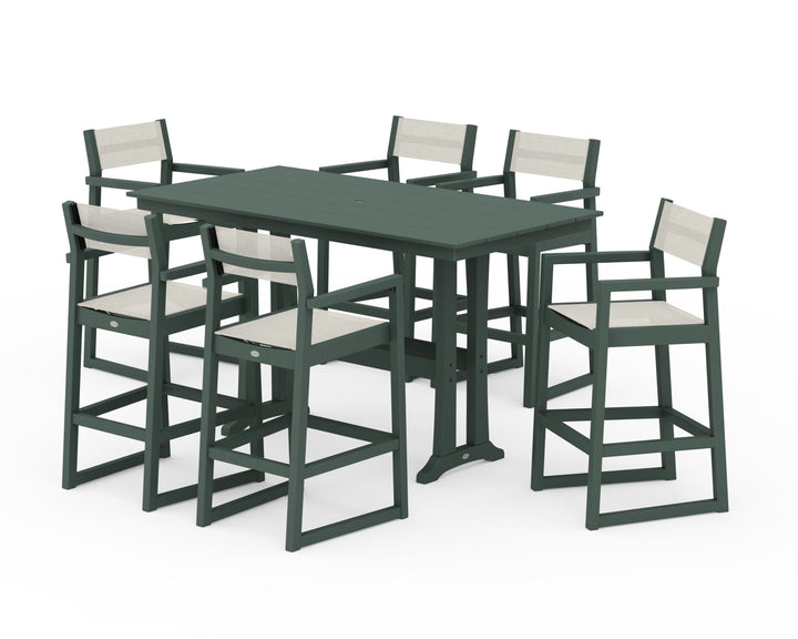 POLYWOOD® EDGE Sling Arm Chair 7-Piece Farmhouse Bar Set with Trestle Legs