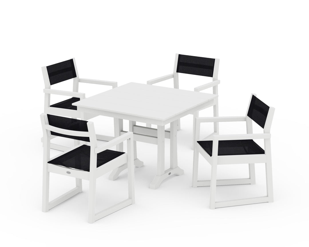 POLYWOOD® EDGE Sling 5-Piece Farmhouse Dining Set with Trestle Legs