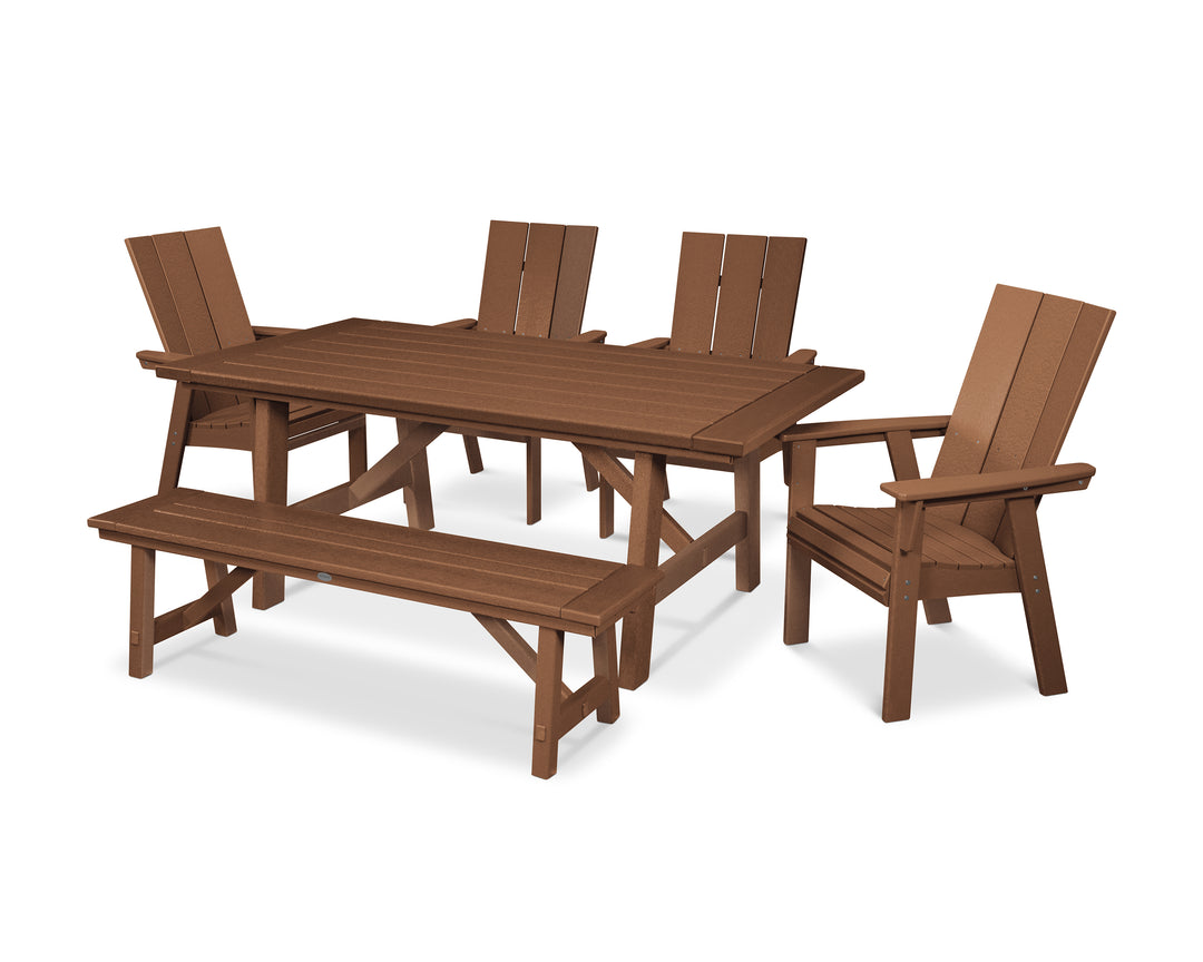 POLYWOOD® Modern Curveback Adirondack 6-Piece Rustic Farmhouse Dining Set with Bench