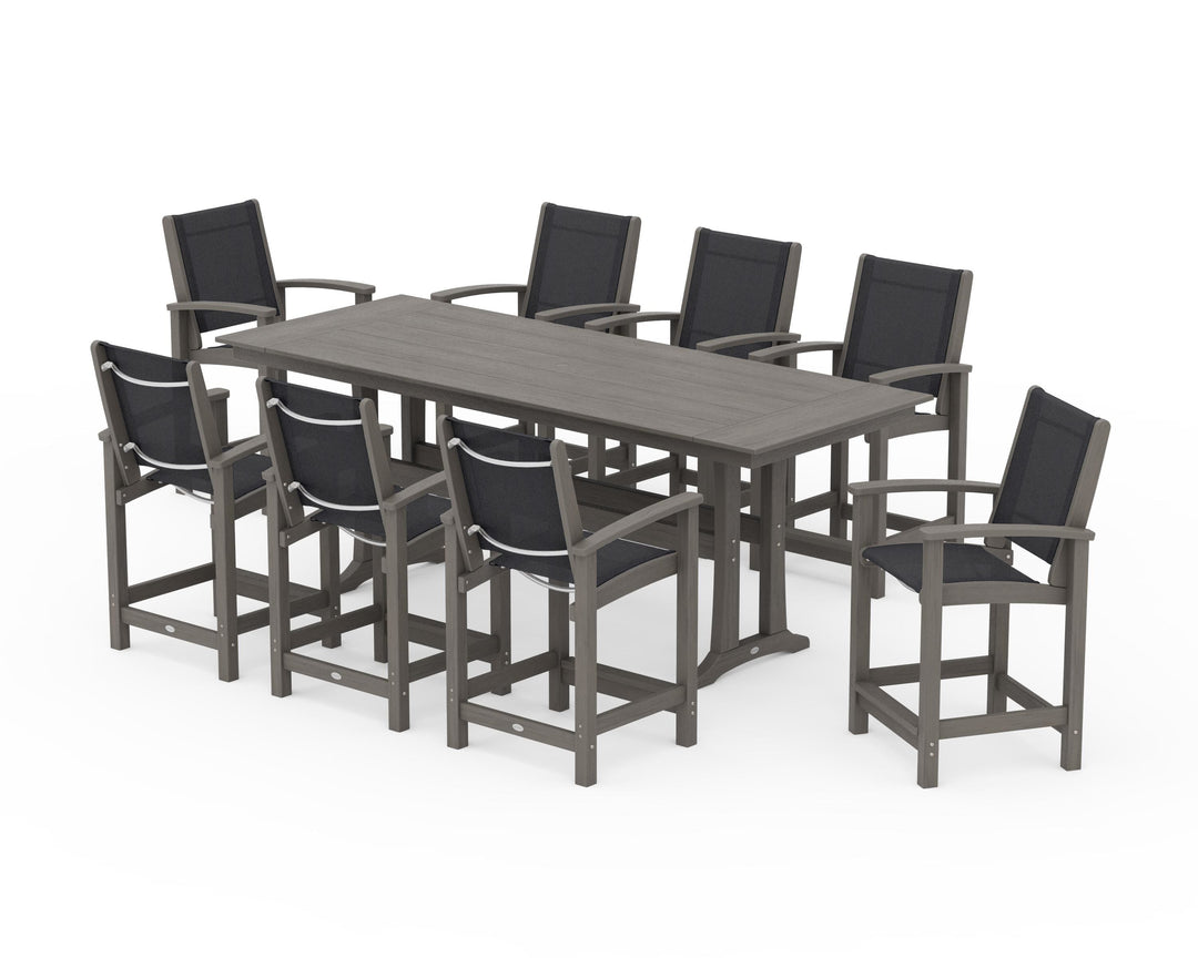 POLYWOOD® Coastal 9-Piece Farmhouse Counter Set with Trestle Legs