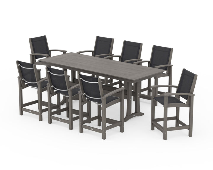 POLYWOOD® Coastal 9-Piece Farmhouse Counter Set with Trestle Legs
