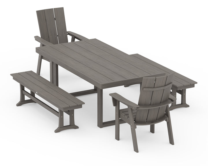 POLYWOOD® Modern Curveback Adirondack 5-Piece Dining Set with Benches