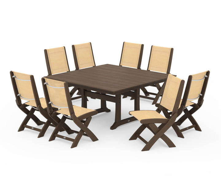 POLYWOOD® Coastal Folding Side Chair 9-Piece Farmhouse Dining Set