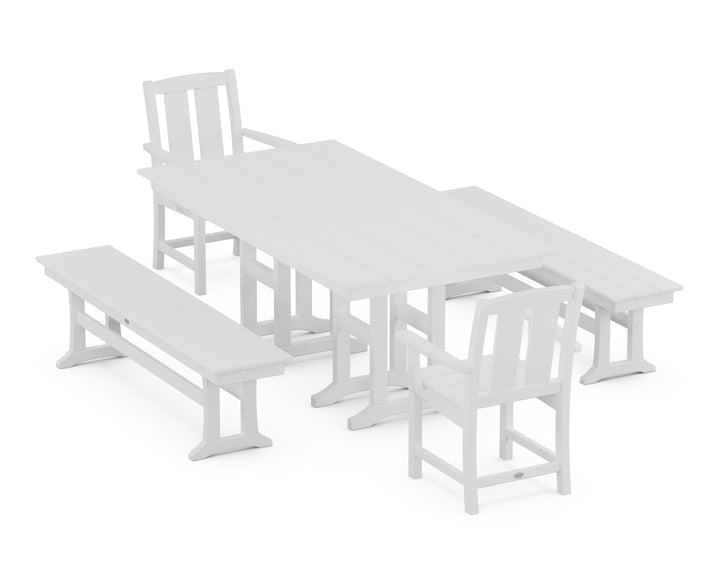 POLYWOOD® Mission 5-Piece Farmhouse Dining Set with Benches