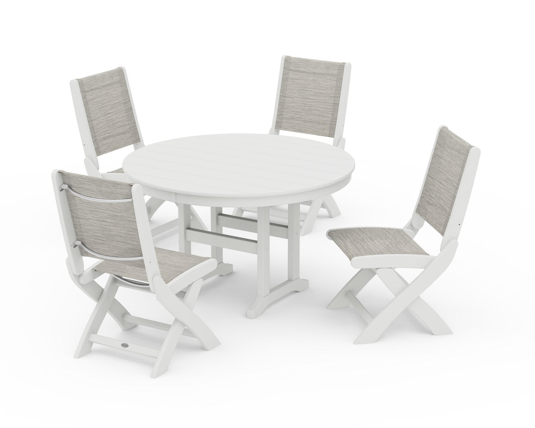 POLYWOOD® Coastal Folding Side Chair 5-Piece Round Dining Set