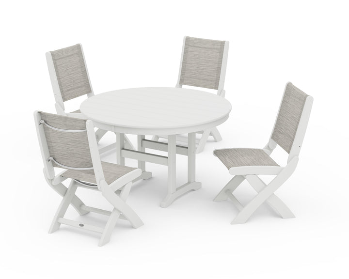 POLYWOOD® Coastal Folding Side Chair 5-Piece Round Dining Set