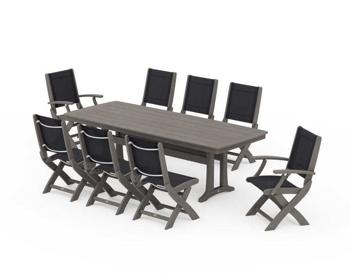 POLYWOOD® Coastal Folding 9-Piece Dining Set with Trestle Legs