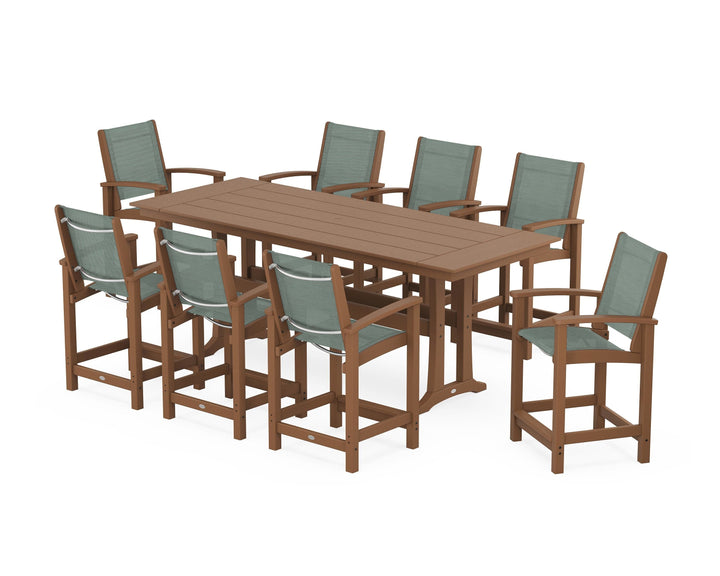 POLYWOOD® Coastal 9-Piece Farmhouse Counter Set with Trestle Legs