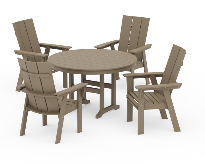 POLYWOOD® Modern Curveback Adirondack 5-Piece Round Farmhouse Dining Set