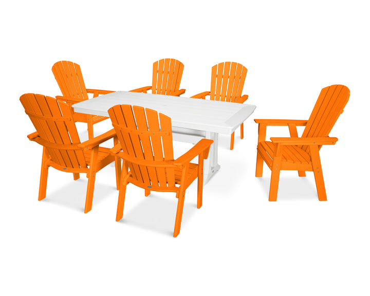 POLYWOOD® Nautical Curveback Adirondack 7-Piece Dining Set with Trestle Legs