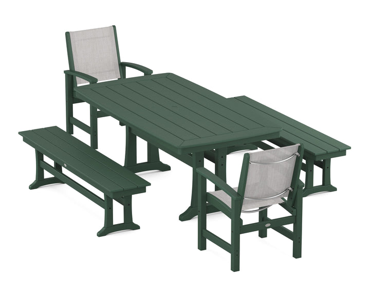 POLYWOOD® Coastal 5-Piece Dining Set with Trestle Legs and Benches