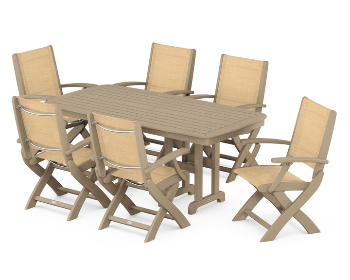 POLYWOOD® Coastal Folding Arm Chair 7-Piece Dining Set