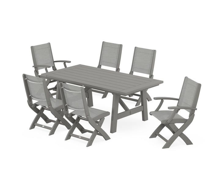 POLYWOOD® Coastal Folding Chair 7-Piece Rustic Farmhouse Dining Set
