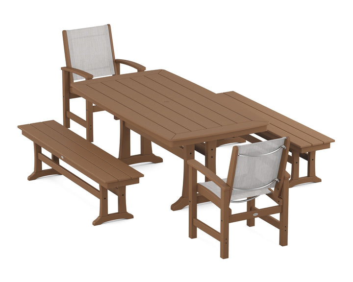 POLYWOOD® Coastal 5-Piece Dining Set with Trestle Legs and Benches