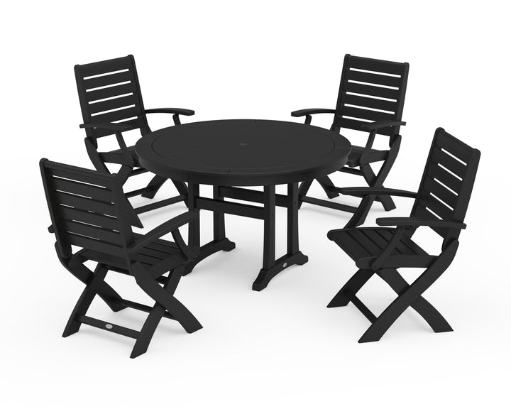 POLYWOOD® Signature Folding Chair 5-Piece Round Dining Set with Trestle Legs