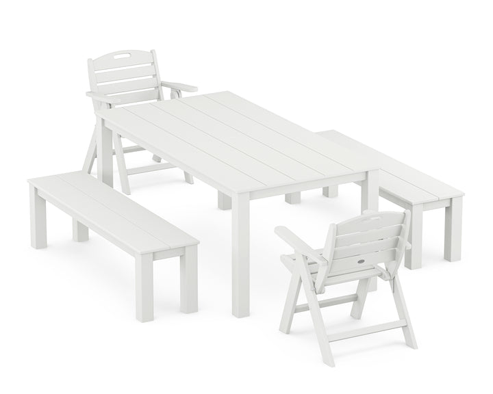 POLYWOOD® Nautical Folding Lowback Chair 5-Piece Parsons Dining Set with Benches