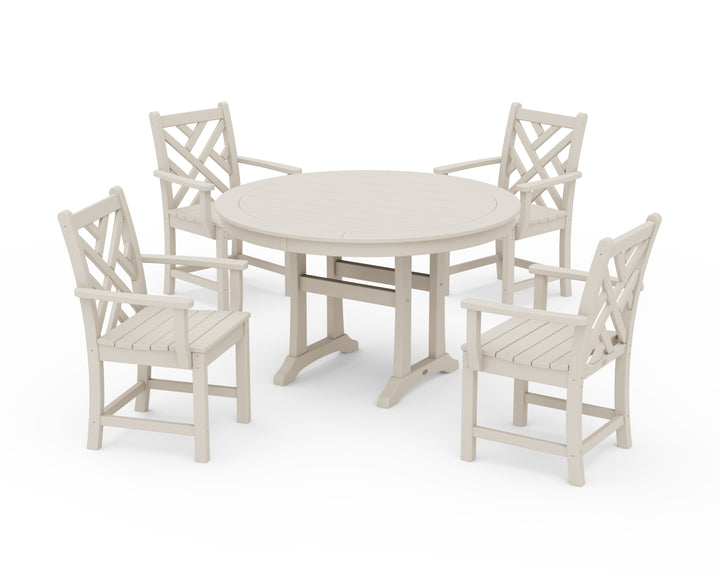 POLYWOOD® Chippendale 5-Piece Nautical Trestle Dining Arm Chair Set
