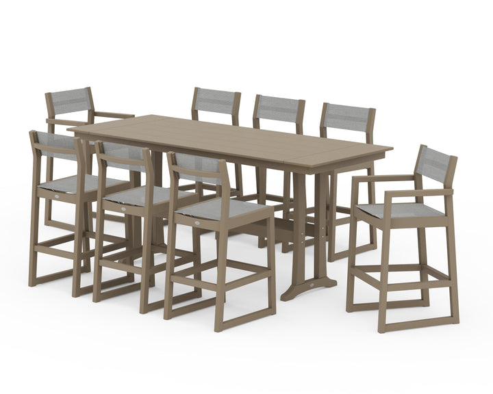 POLYWOOD® EDGE Sling 9-Piece Farmhouse Bar Set with Trestle Legs