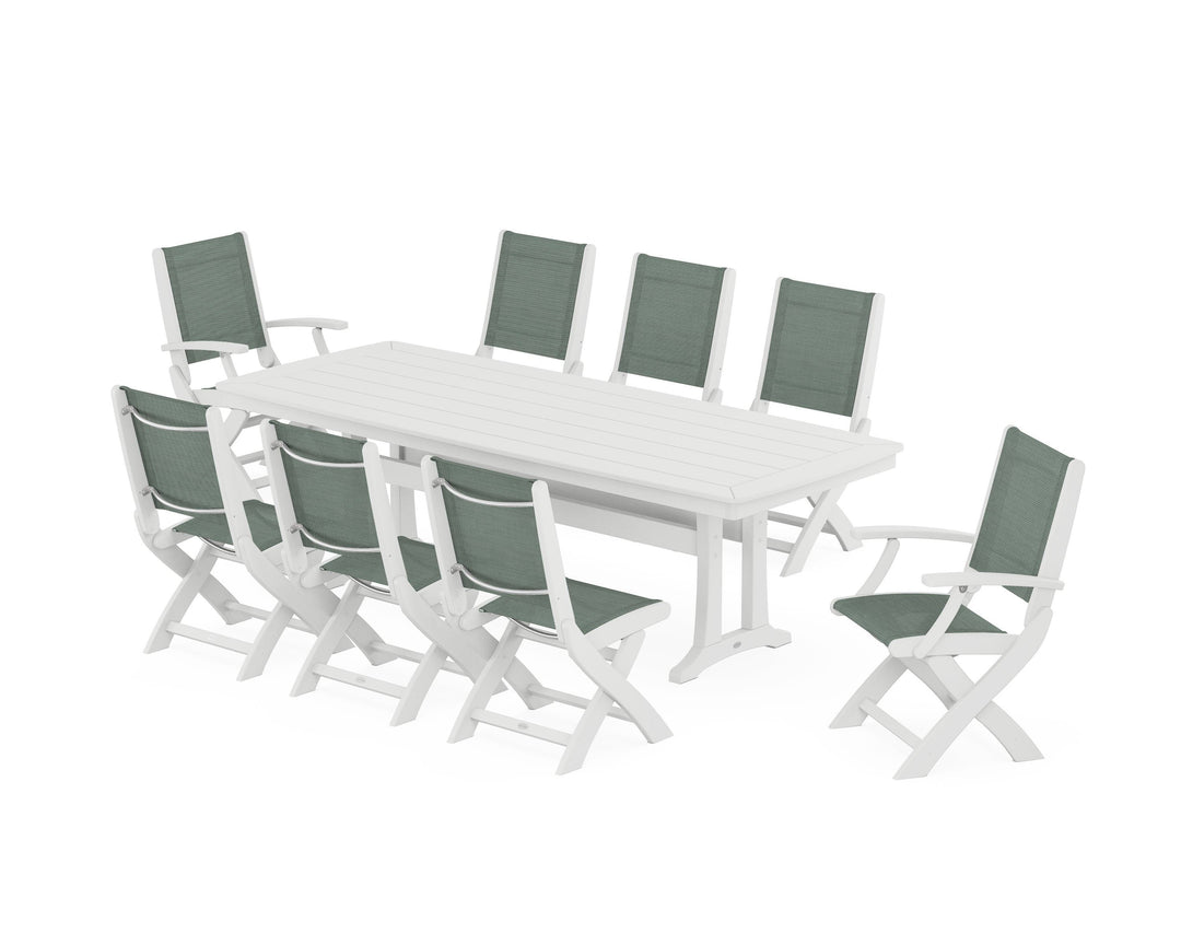 POLYWOOD® Coastal Folding 9-Piece Dining Set with Trestle Legs