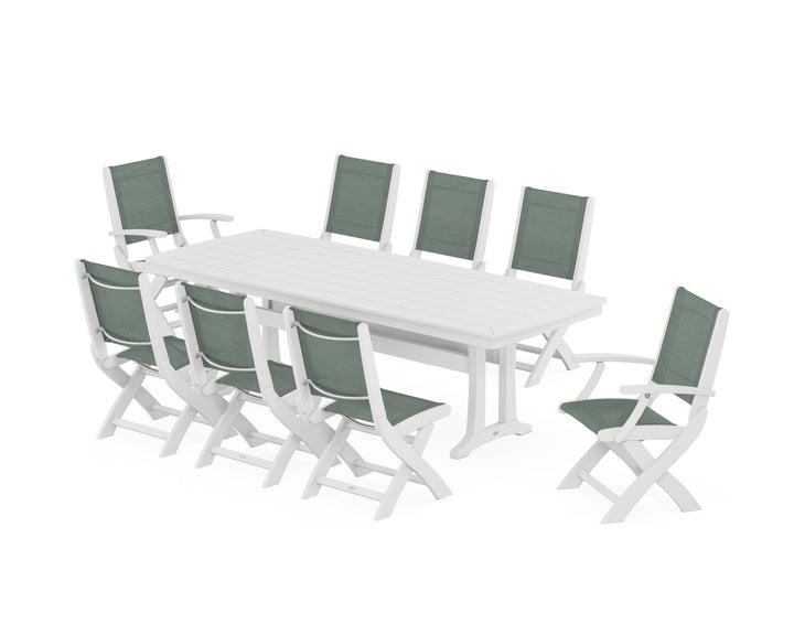 POLYWOOD® Coastal Folding 9-Piece Dining Set with Trestle Legs