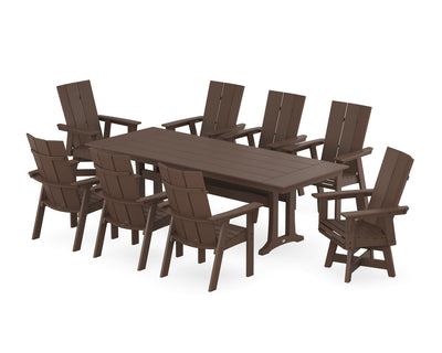 Modern Curveback Adirondack Swivel 9-Piece Farmhouse Dining Set with Trestle Legs