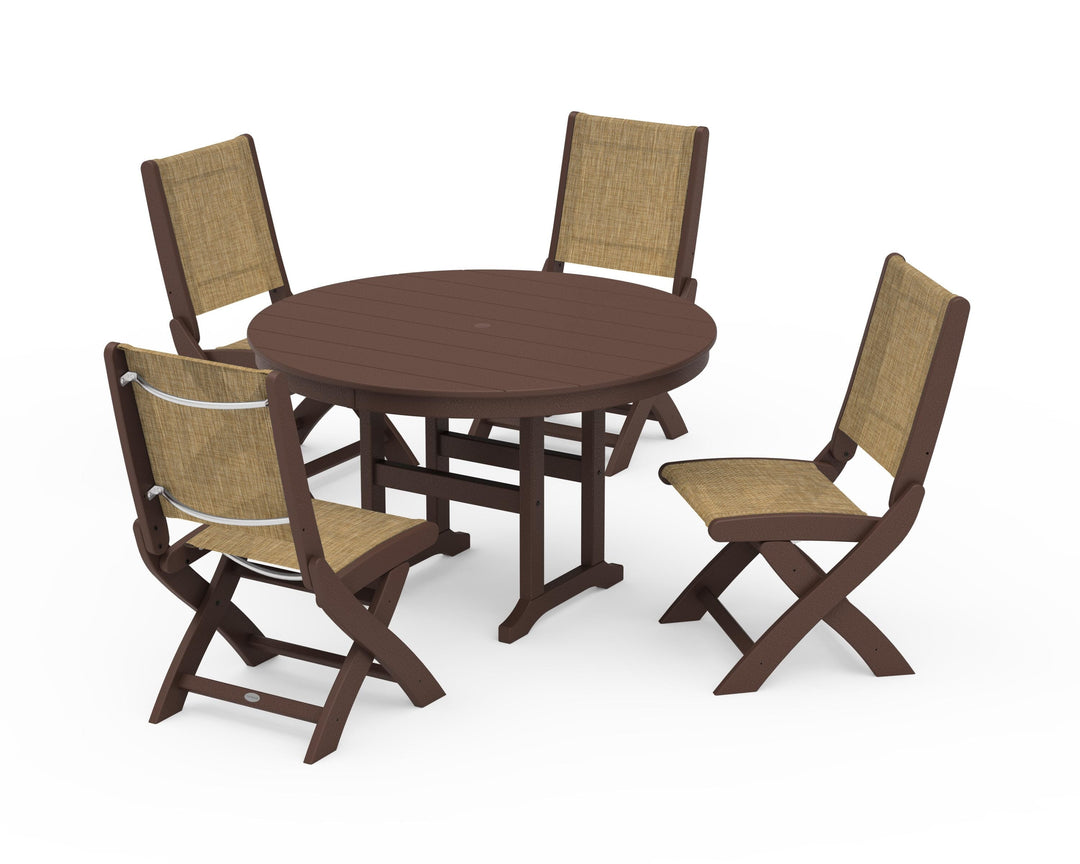 POLYWOOD® Coastal Folding Side Chair 5-Piece Round Dining Set