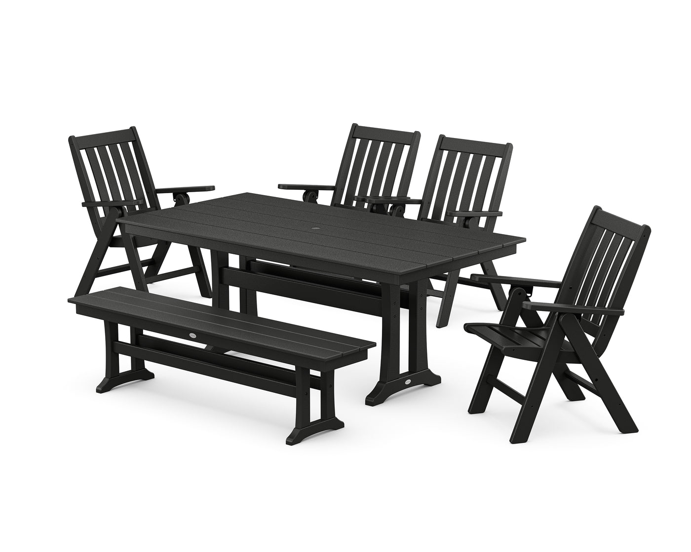 Vineyard 6-Piece Folding Chair Farmhouse Dining Set with Trestle Legs and Bench