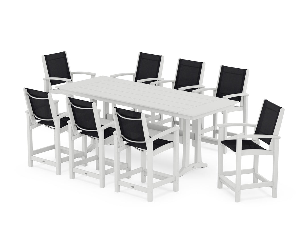 POLYWOOD® Coastal 9-Piece Farmhouse Counter Set with Trestle Legs