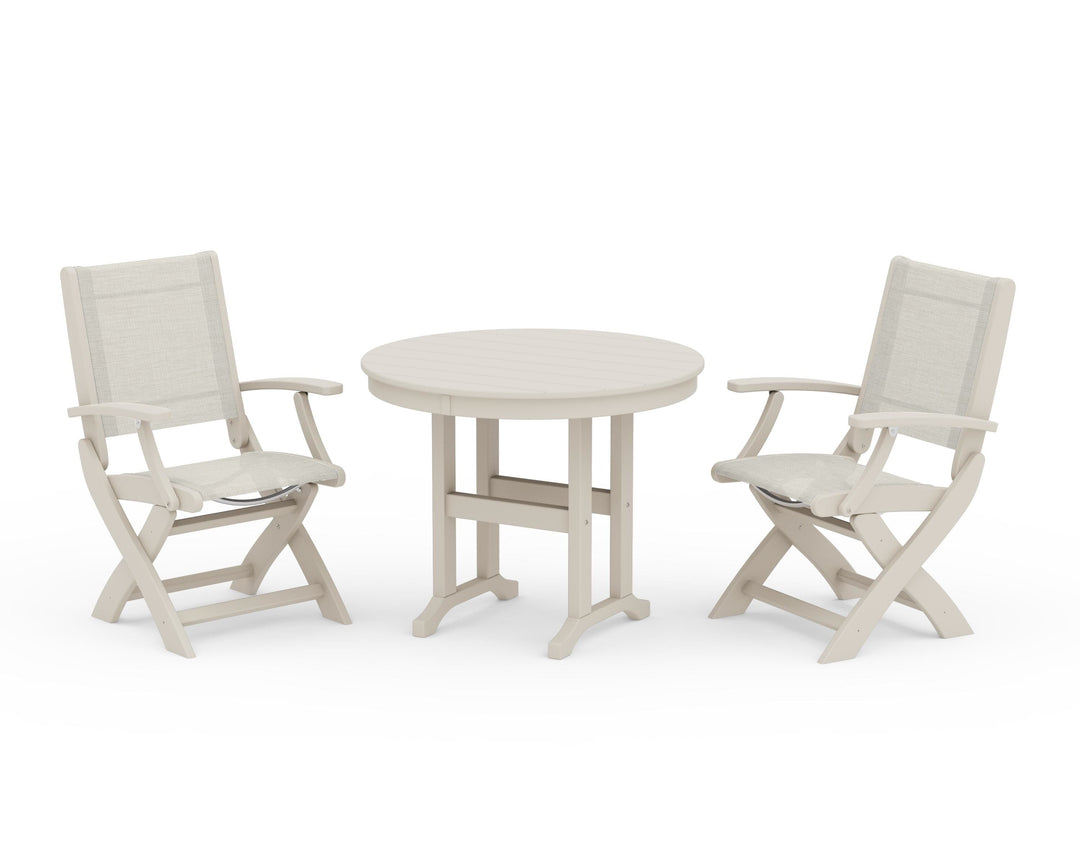 POLYWOOD® Coastal Folding Chair 3-Piece Round Dining Set