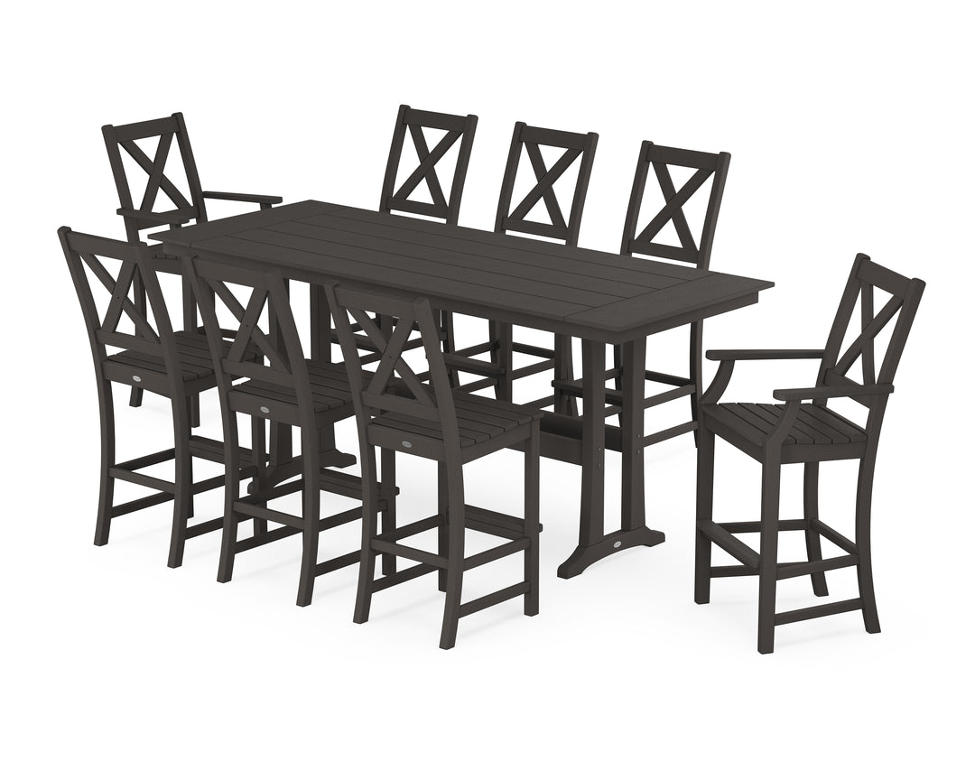 POLYWOOD® Braxton 9-Piece Farmhouse Bar Set with Trestle Legs